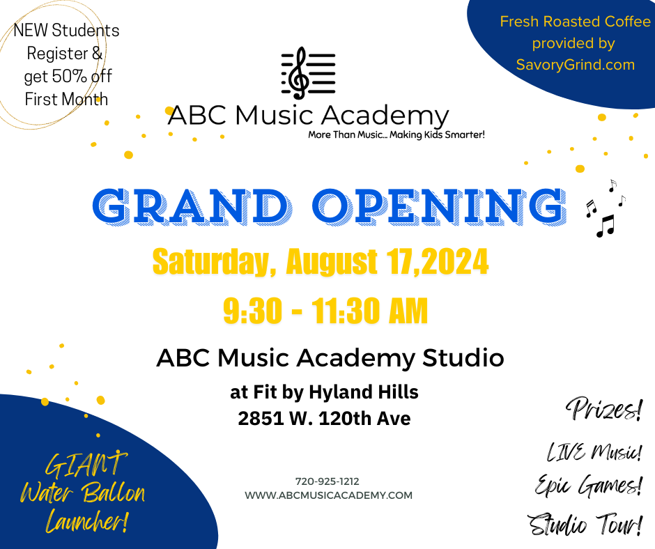 Grand Opening of ABC Music Academy Studio at the Fit by Hyland Hills Building in Westminster, CO